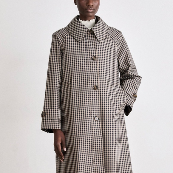 Barbour Nadine Tan and Navy Check Trench Coat Size 4 NWT - Picture 2 of 9